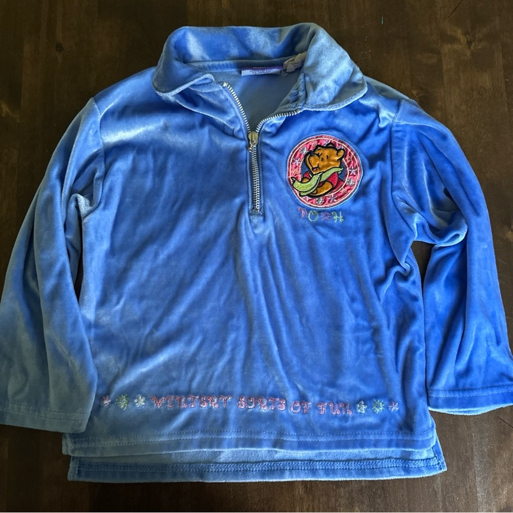 VTG Disney 100 Acre Wood Collection Girls Velvet Qtr Zip M (5/6) Pooh Winter